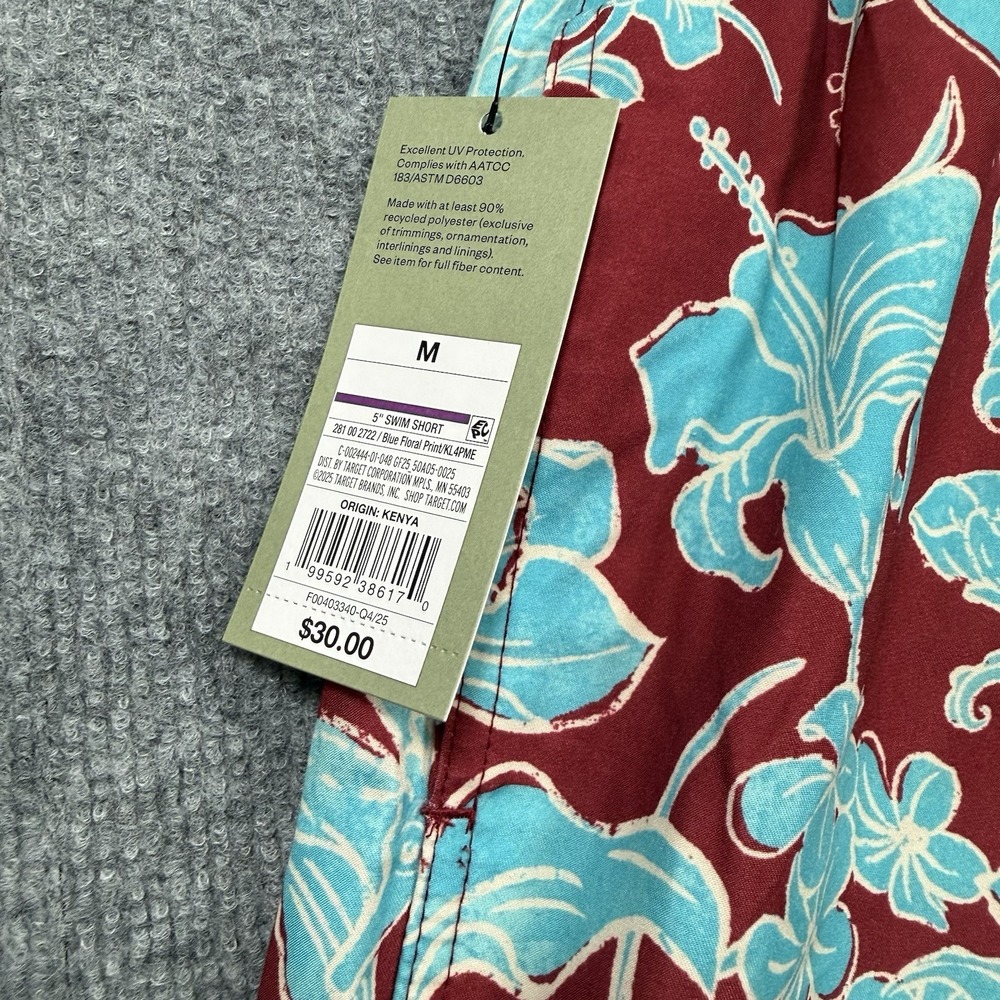 Goodfellow & Co Mens Swim Trunks Medium Red Blue Floral 5" Lined NWT - Picture 2 of 8